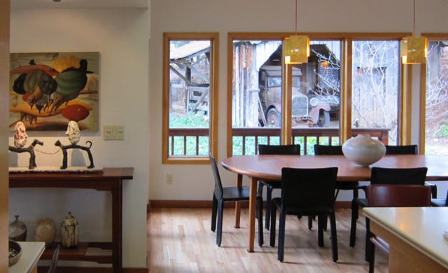 dining room furniture and suspended lighting