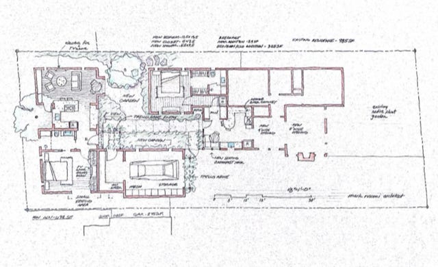 site plan with new floor plan layout at new ADU and at new addition to existing residence