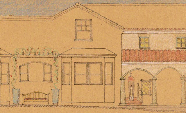 preliminary sketch of exterior changes to early california spanish residence 